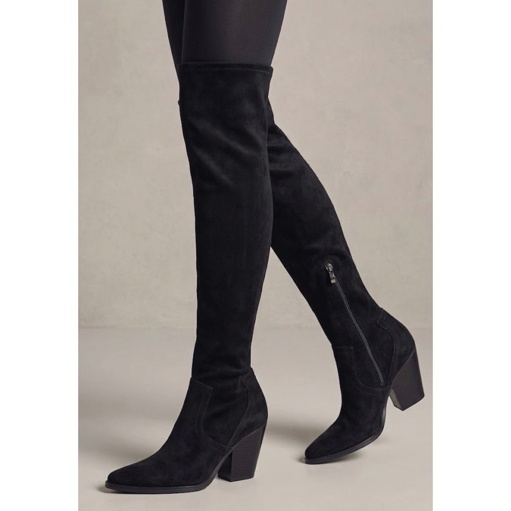 Marc Fisher LTD Black Faux Suede Over The Knee Block Heel Boots Womens Size 8M